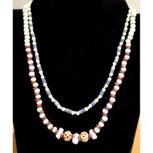 **Vintage Lot 2 Bovine Bone Natural Blue coral Necklaces**